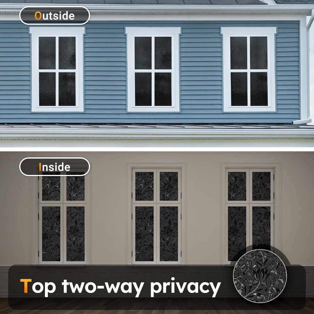 rabbitgoo Total Blackout Window Film Heat Blocking Stained Floral Glass Sticker