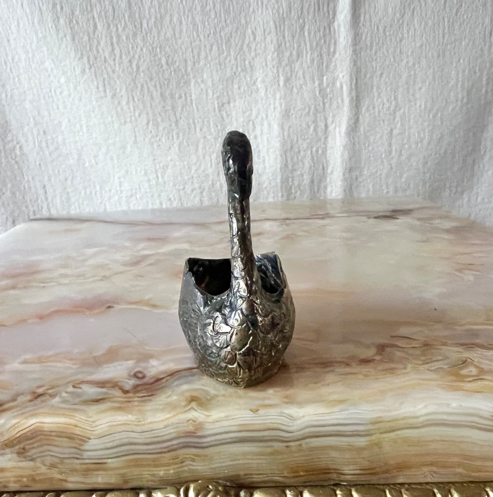 Antique/Vintage Cabbine Italy .800 Silver Swan Figural Salt Cellar Or Miniature