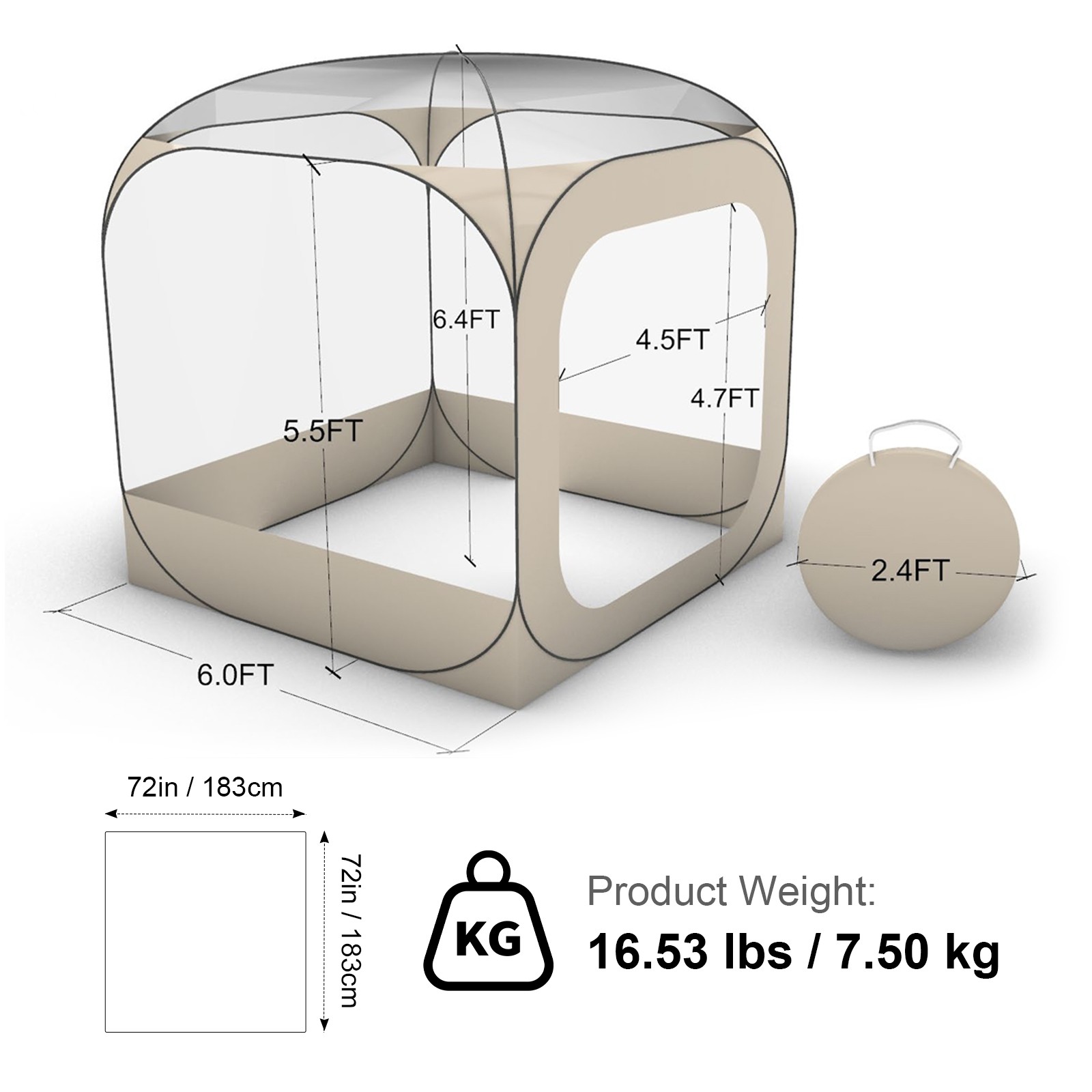 Uimoso Sports Tent Pop-Up 72"x72" Clear Bubble Tent Instant Weather Proof Pod