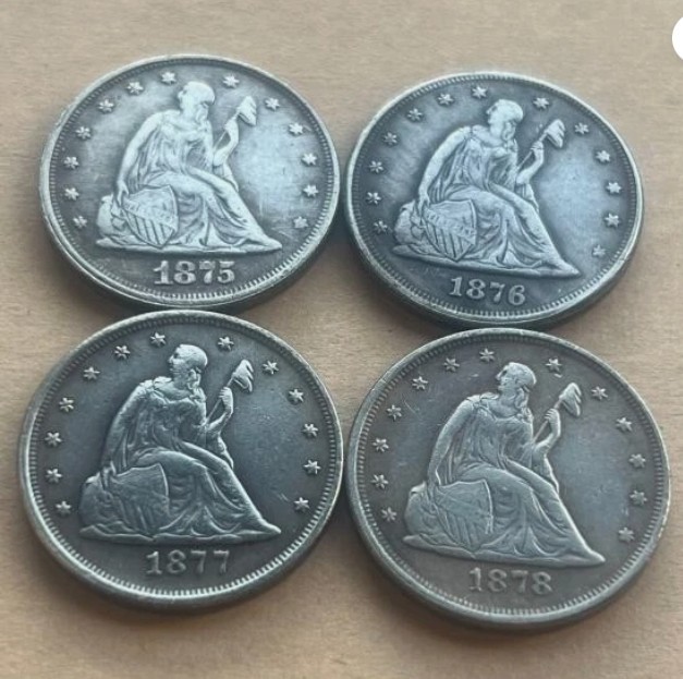 Lot of 4 1875-1878 Twenty-Cent Piece Silver Coin Seated Liberty