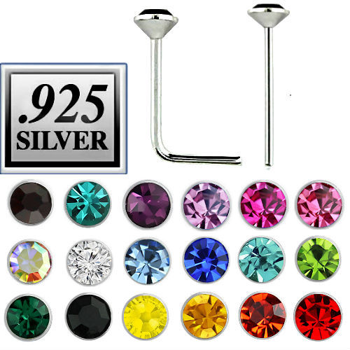 925 Sterling Silver Straight L Bend Nose Stud Ring 1MM 1.5MM 2MM 2.5MM CZ 22G