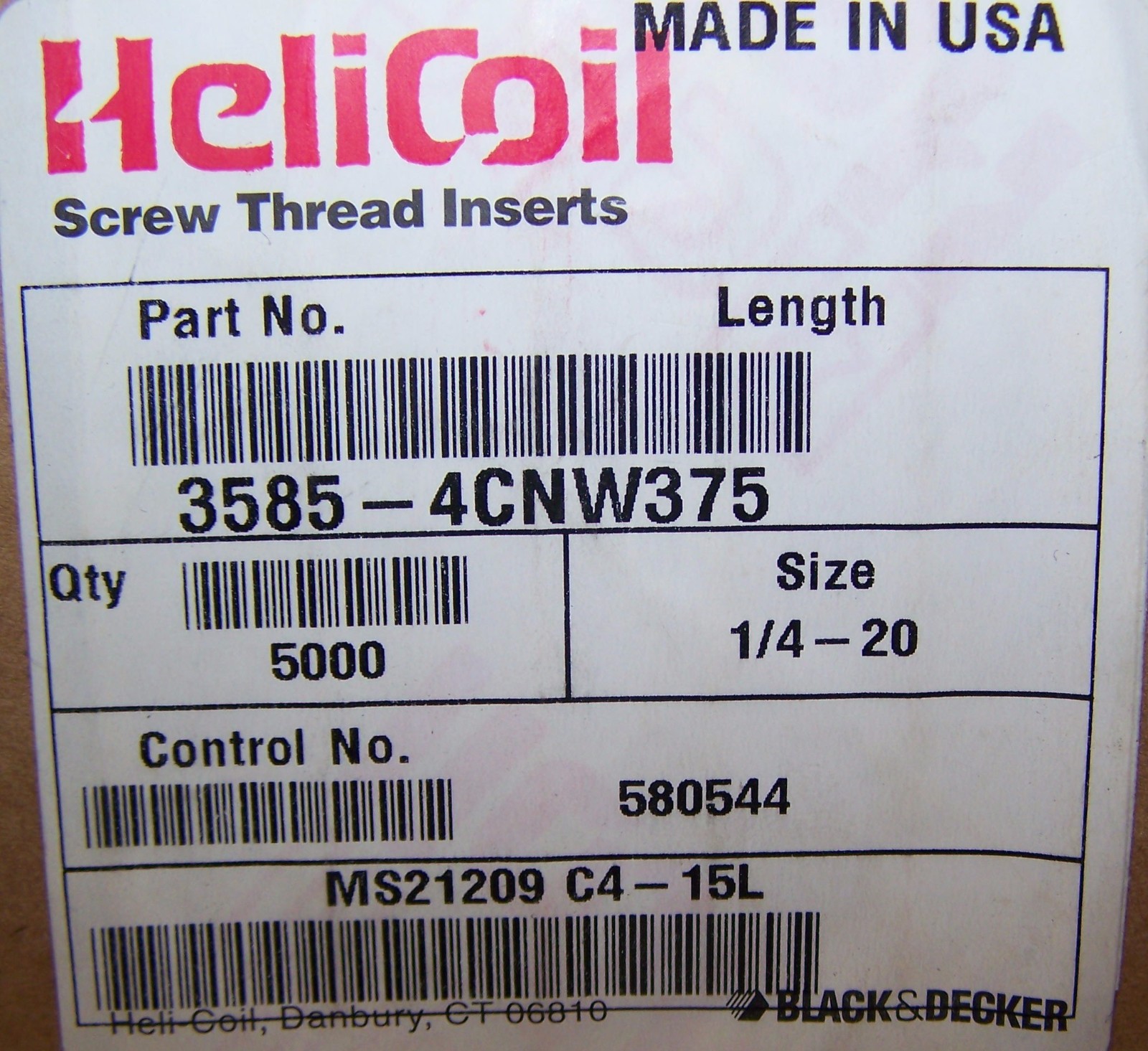 10 NEW HELICOIL BRAND 1/4-20 X 1.5D (.375") SCREW THREAD INSERTS