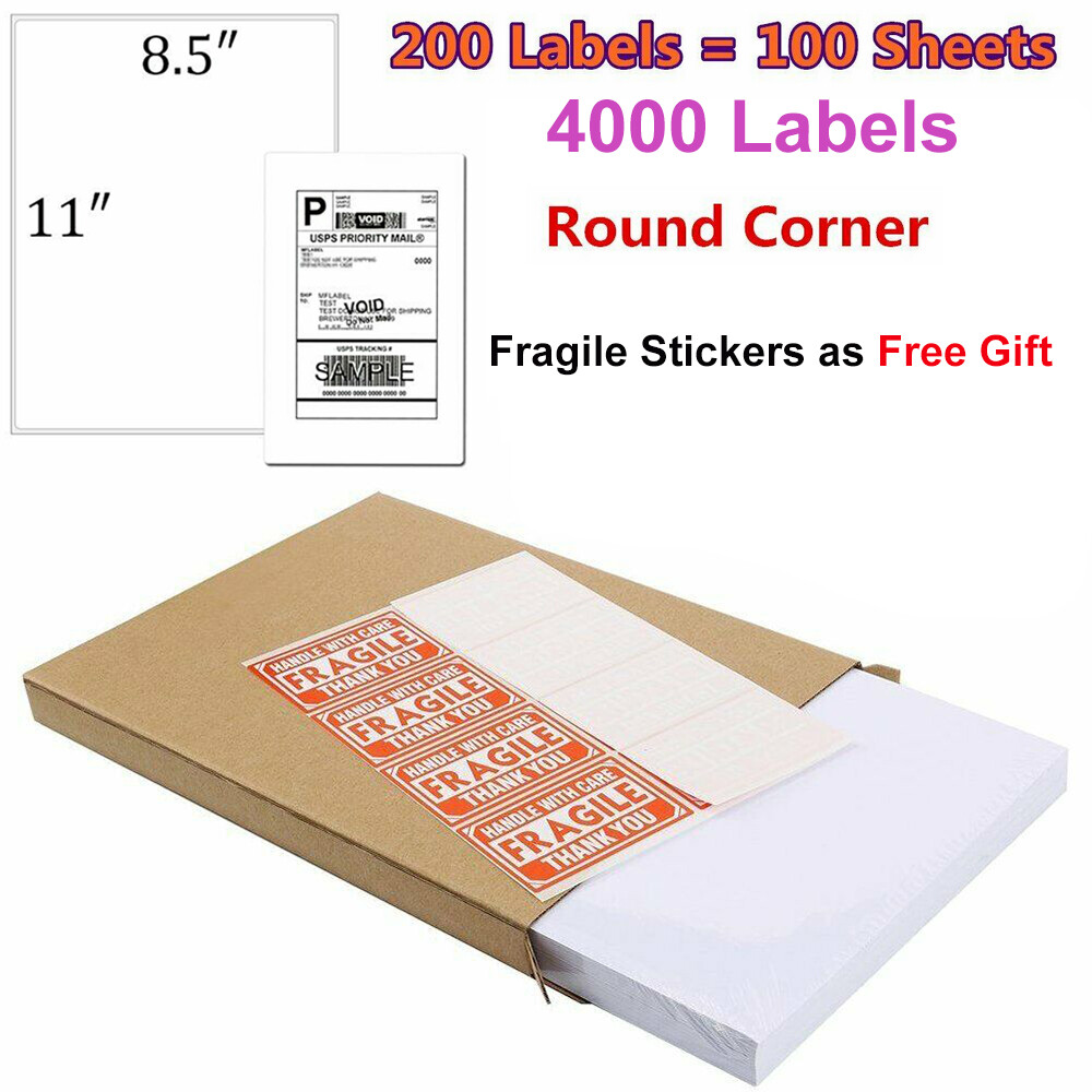 4000 Premium 8.5" X 5.5" Half Sheet Self Adhesive Shipping Labels Rounded Corner