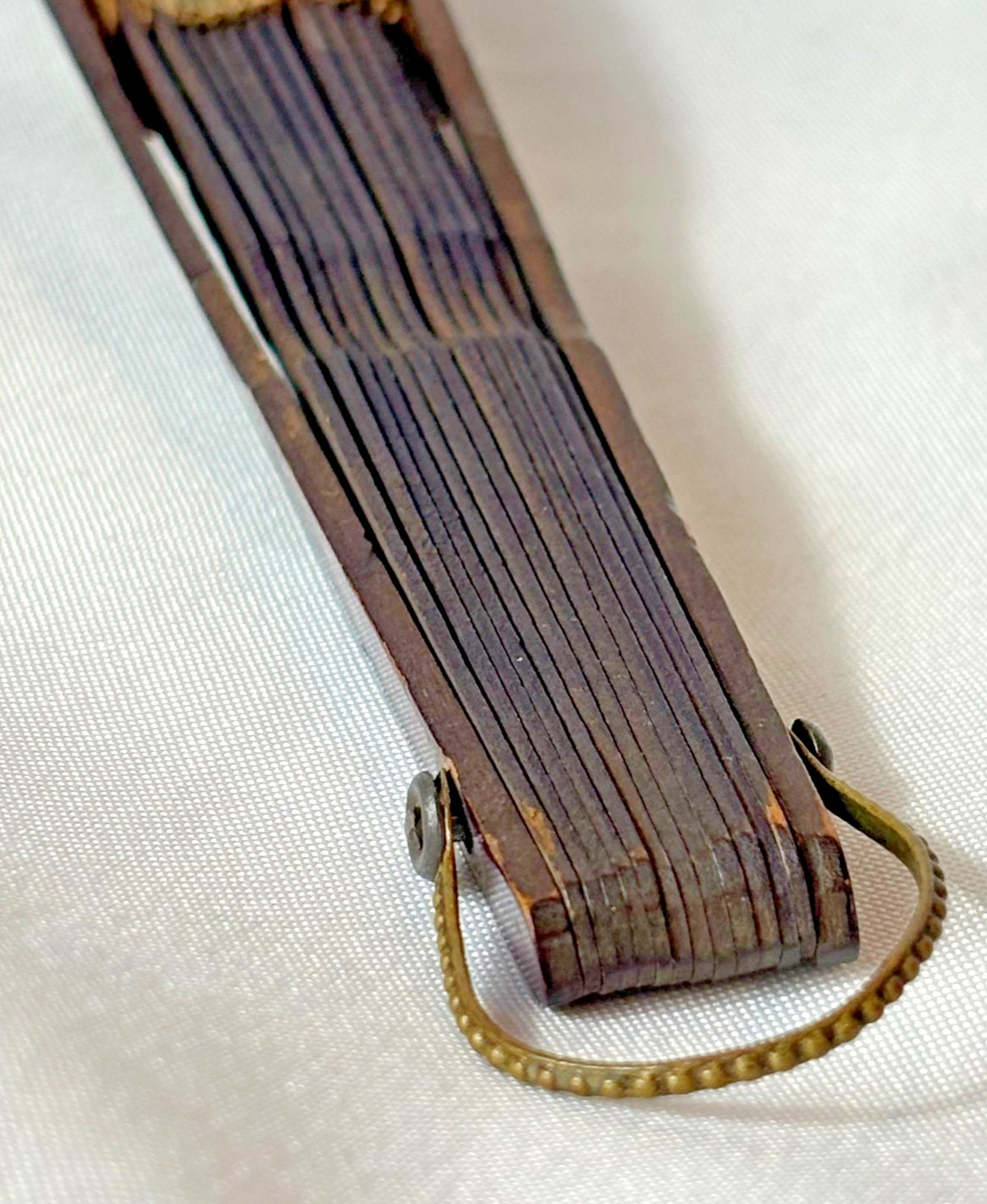 Maxim's France vintage linen folding fan purple pansy sequins