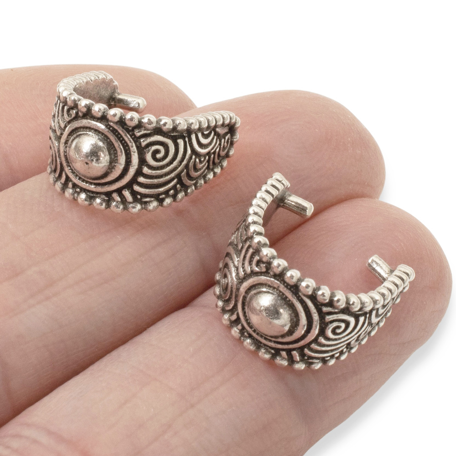 4 Large Spiral Pinch Bails, Antique Silver Pendant Holders, User-Friendly