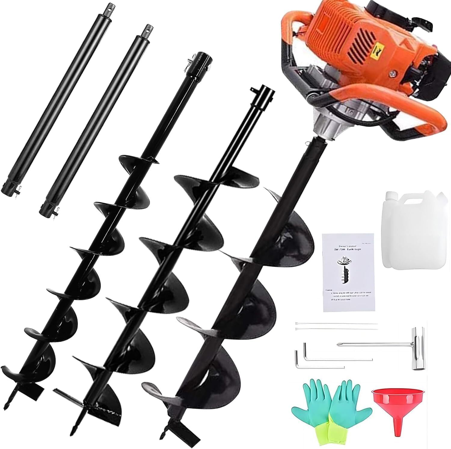85CC Gas Post Hole Digger Kit with 3 Augers and 2 Extensions