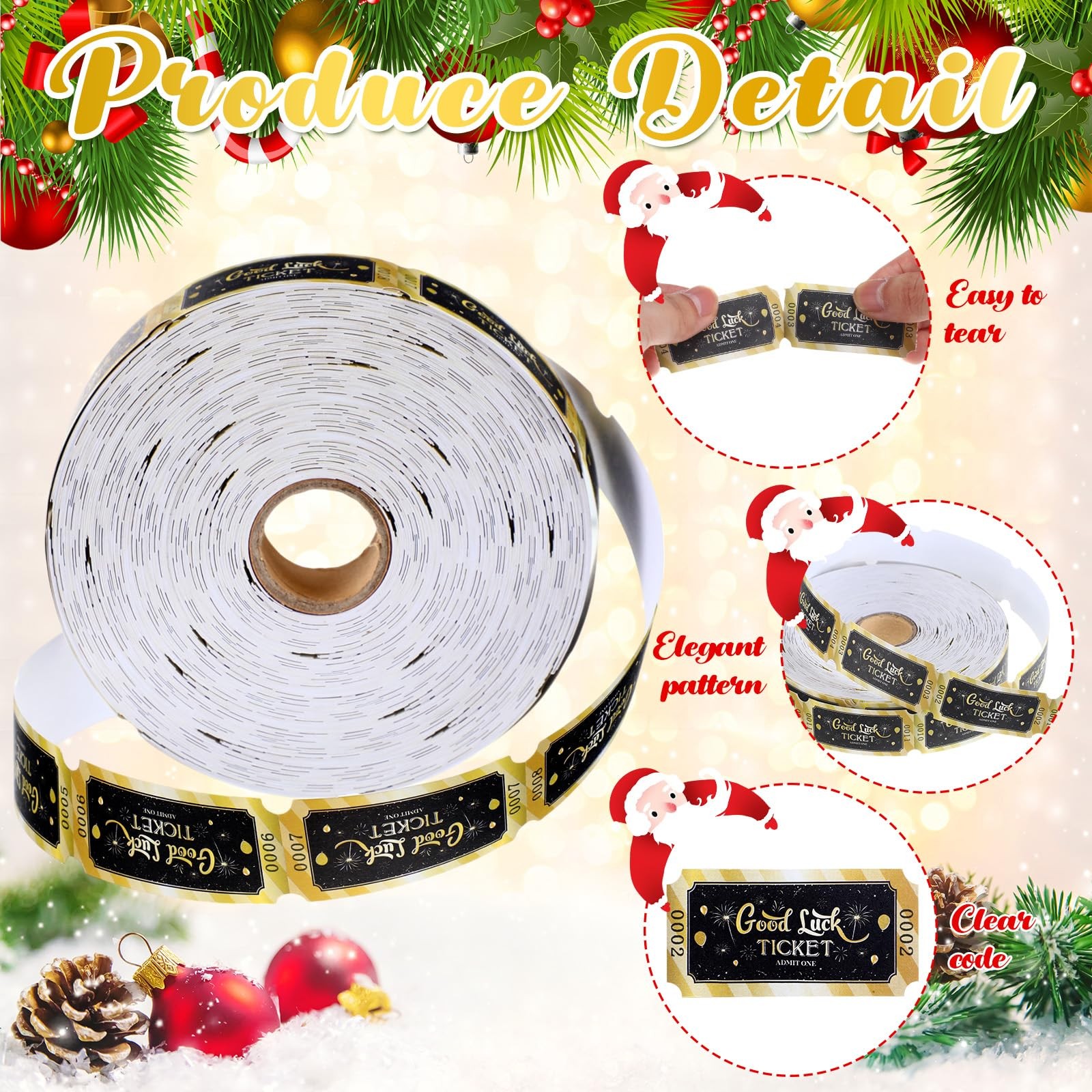 1000 Pcs Tickets Roll Single Carnival Raffle Tickets Black Golden Numbered Ca...