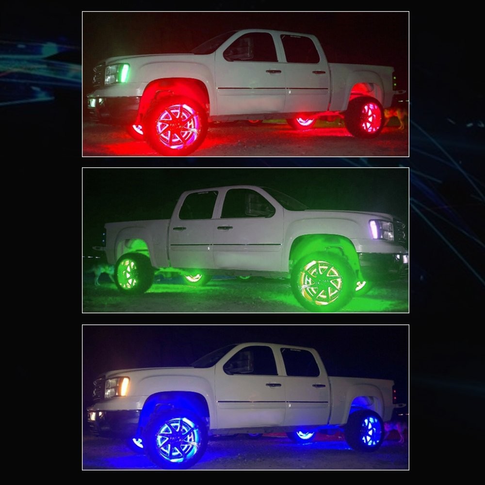 4pcs 15.5'' RGB Wheel Ring Light LED Kit For Truck Car Rim Light Bluetooth APP