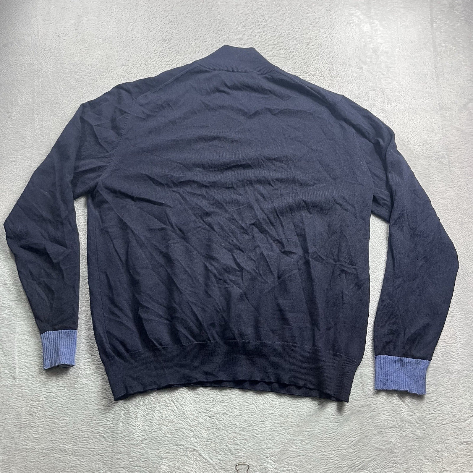 Psycho Bunny Mens XL Merino Wool Quarter Zip Mock Neck Blue Sweater Preppy