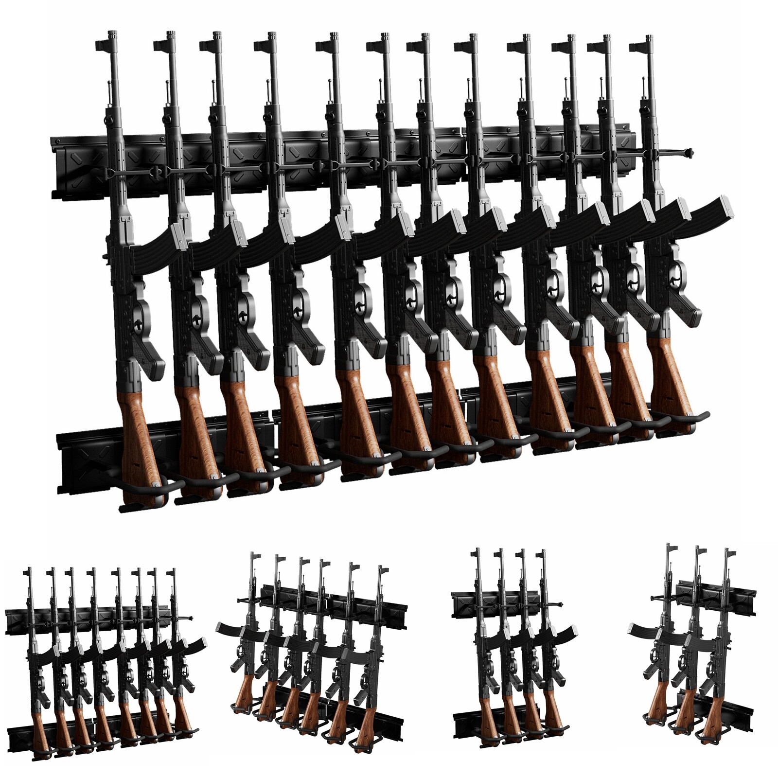 3/4/6/8/12 Slot Gun Rack Wall Mount Shotgun Rack Adjustable Rifle Storage Holder