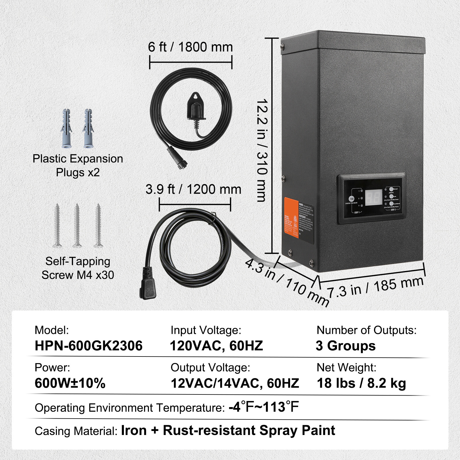 600W Low Voltage Landscape Transformer with Timer and Photocell Sensor