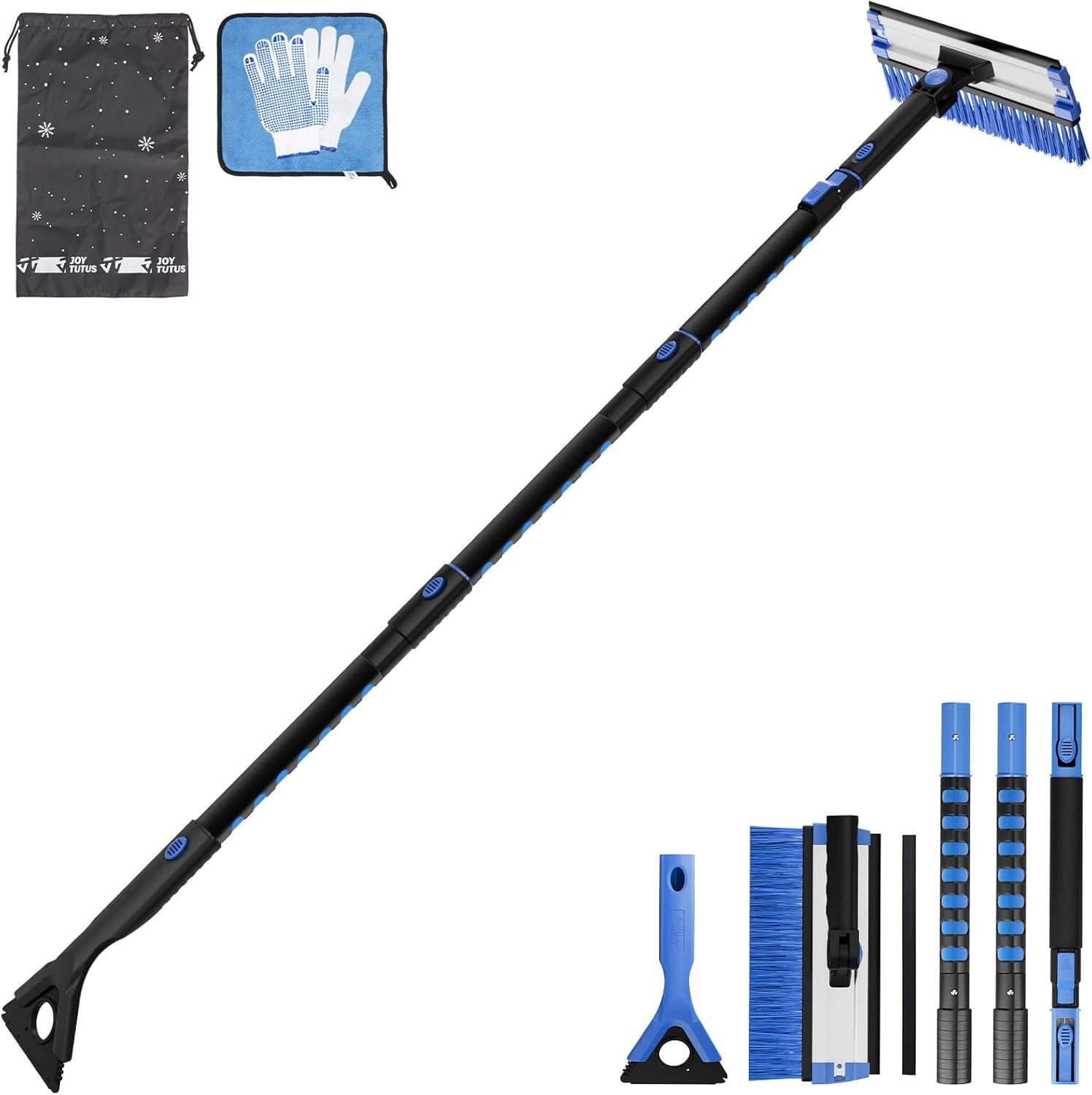 Multifunctional Car Snow Brush & Ice Scraper - 61.3″ Extendable with Helpers