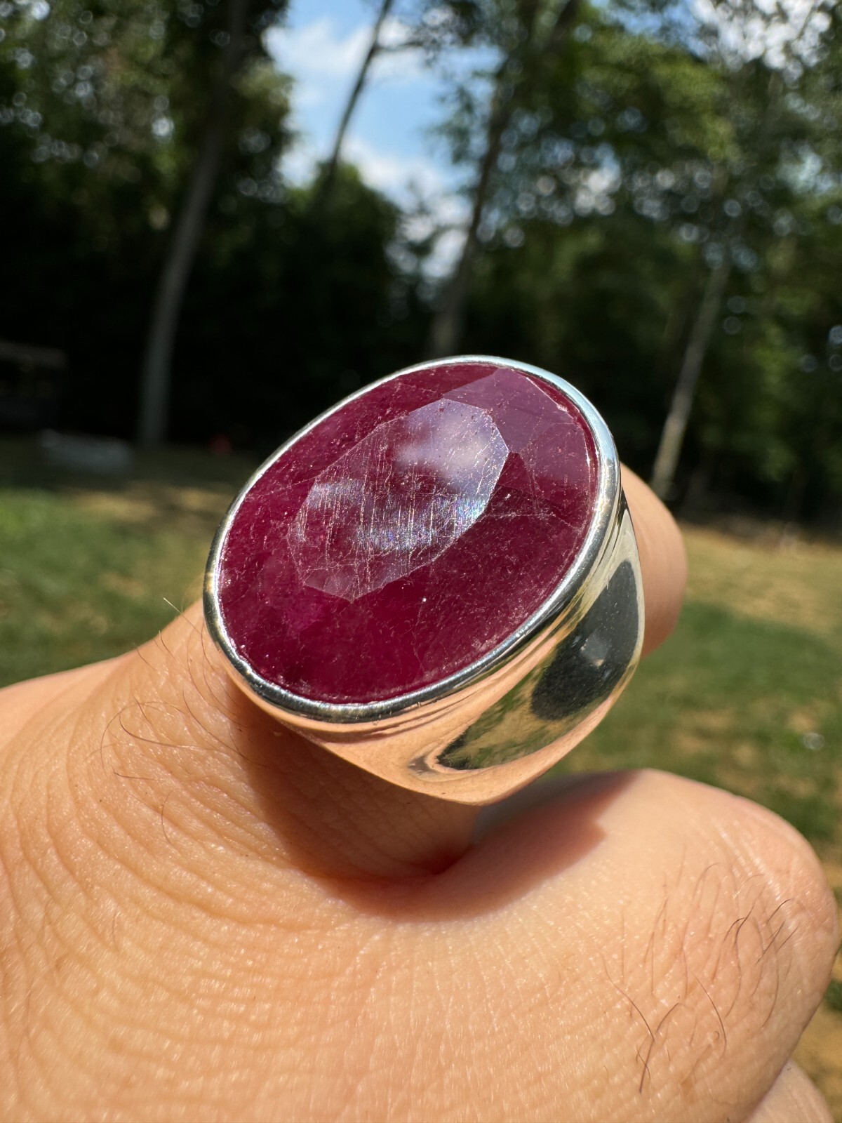 Large 18ct Genuine Ruby Mens Real Solid 925 Sterling Silver Oval Signet Ring