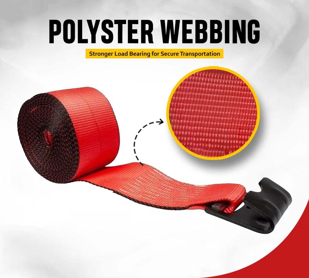 (10 Pack) 4"x30' Winch Straps Red w/flat hook, WLL 5400 Flatbed Tie Down Strap