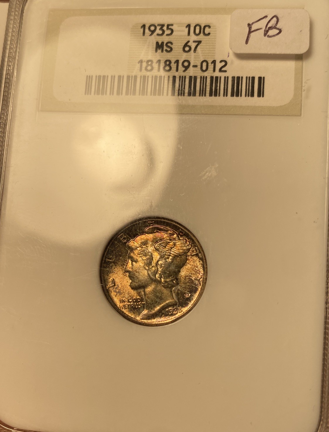 1935 Mercury Dime NGC MS67 Looks FB Old Fatty Holder Toned