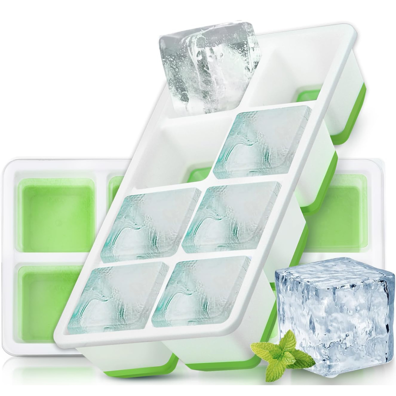 2pcs Large Ice Cube Tray with Lid, Stackable Big Silicone Square Ice Cube Mold