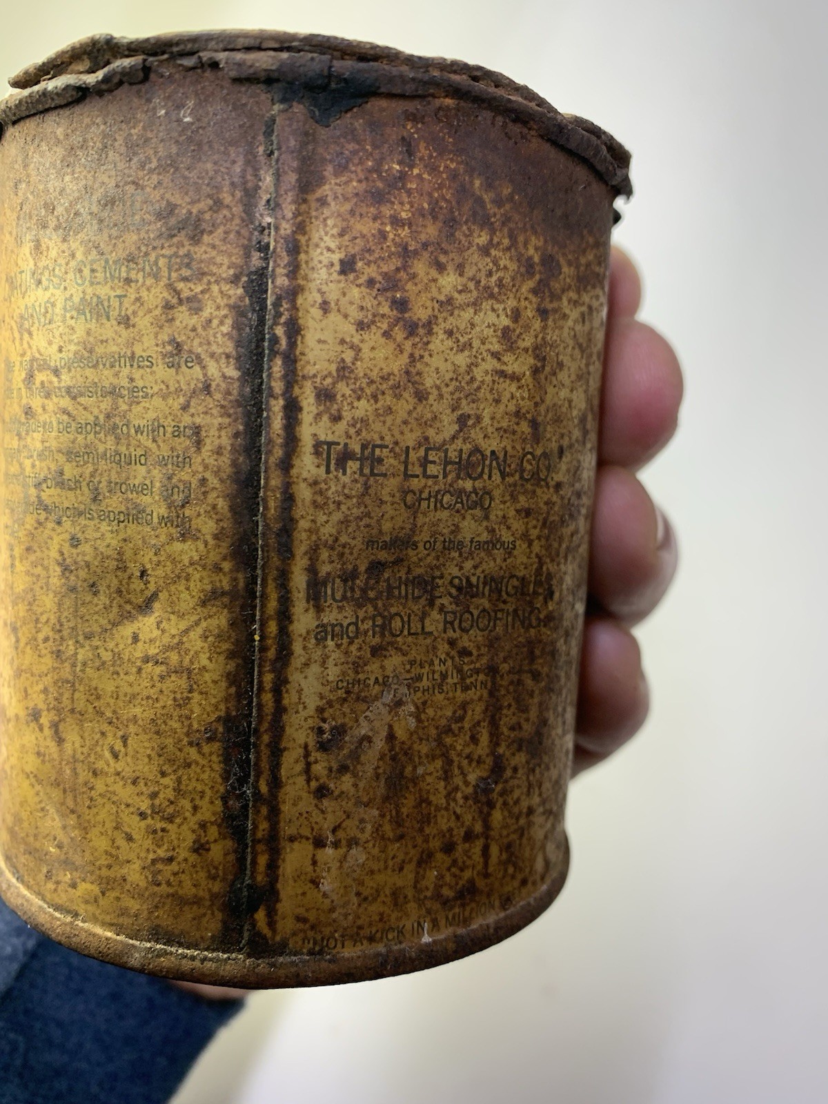 Vintage Mule-Hide Roofs plastic stay-tite cement 1 lb can, The Lehon Co, Chicago