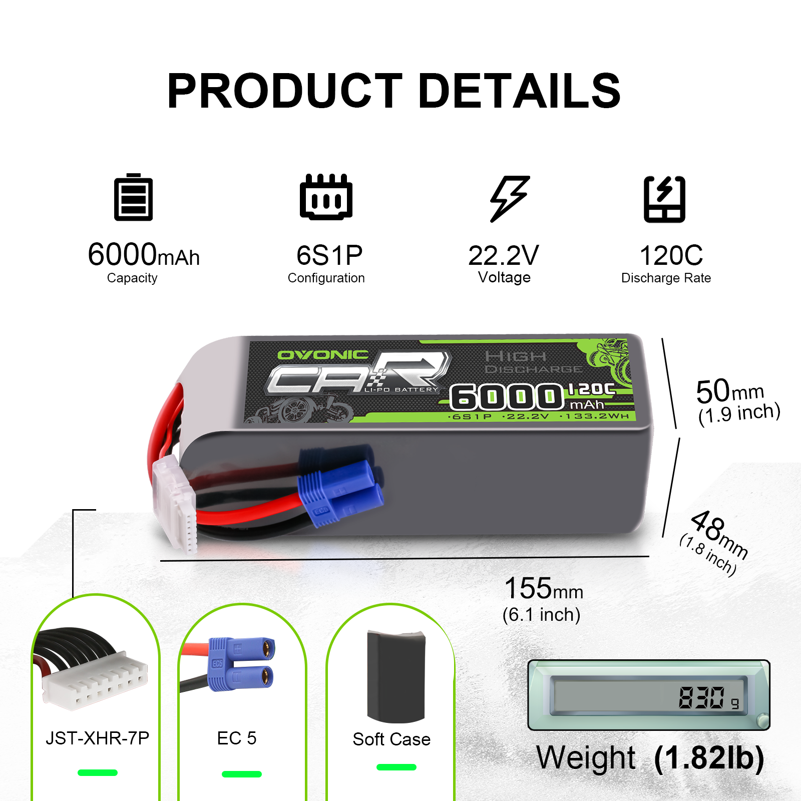 2x Ovonic 22.2V 120C 6S 6000mAh Lipo Battery EC5 for RC Car Truck Heli Jet Boat