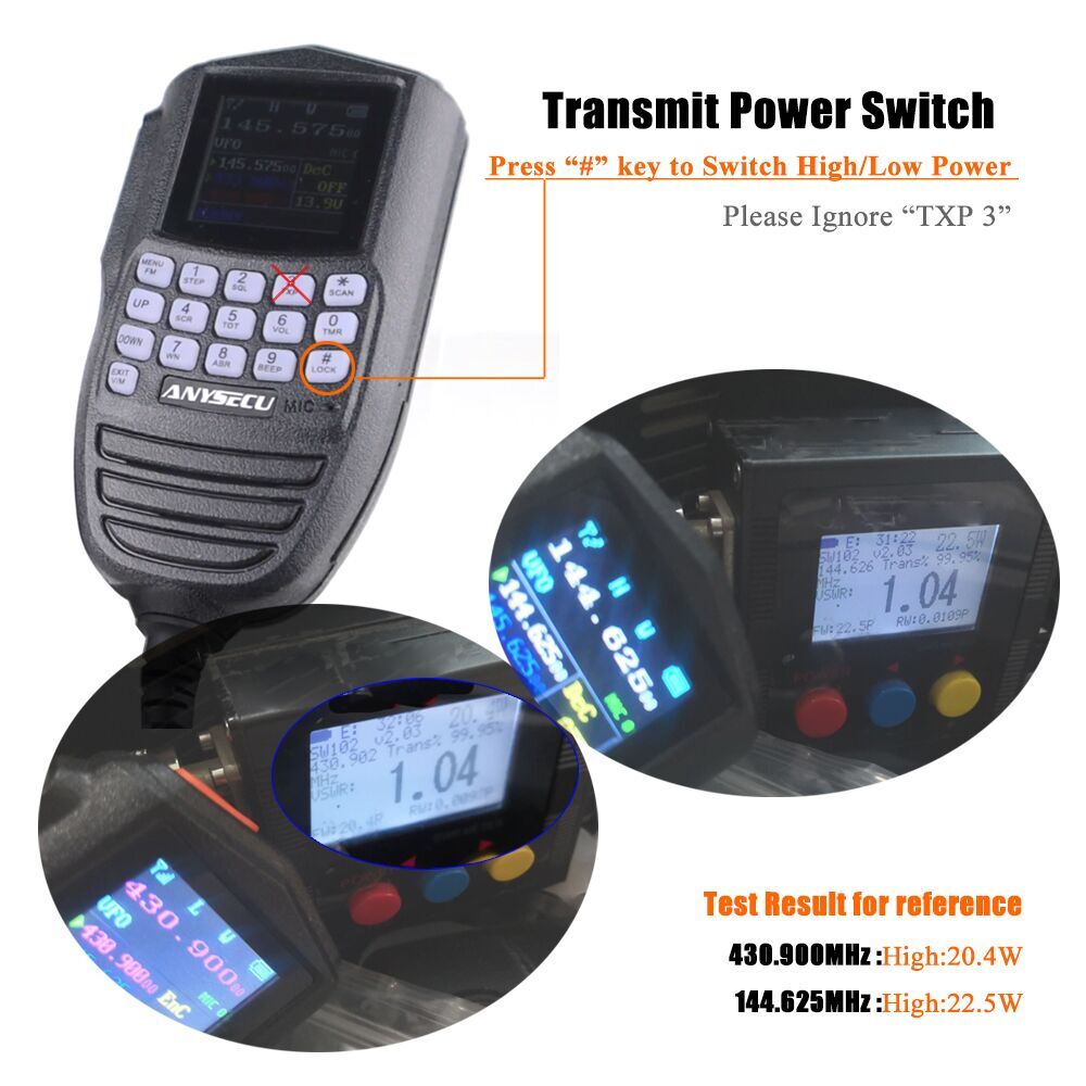 ANYSECU WP-9900 25W FM Radio Dual Band Tri-Display KT-WP12 Car Walkie Talkie