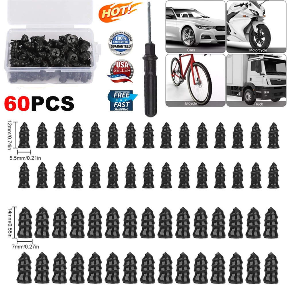 60X Tire Vacuum Repair Screw Rubber Nail Plug Car Tyre Puncture Repair Kit US~