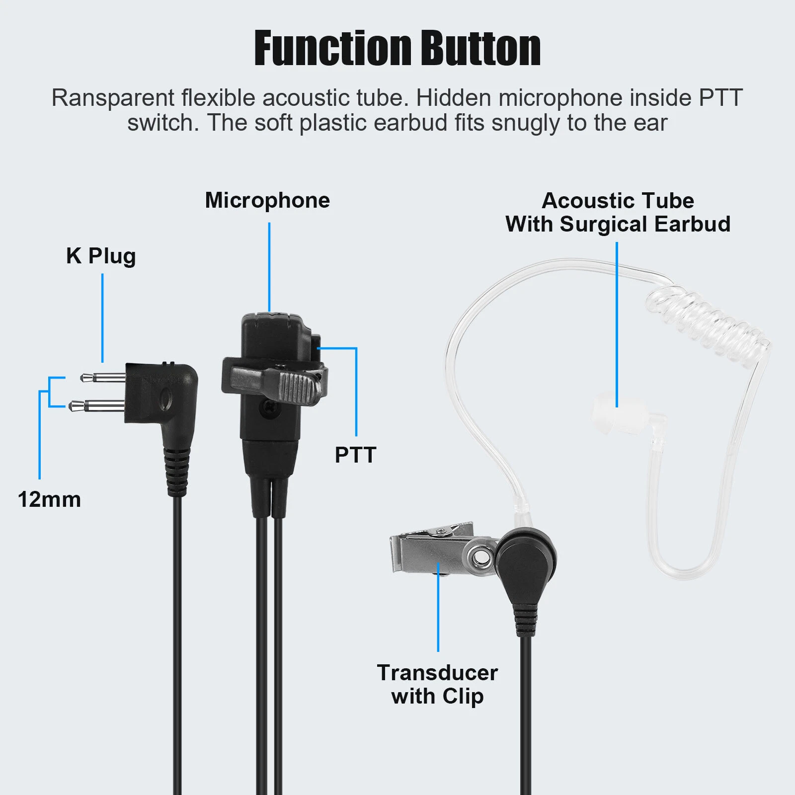 2-Pin Headset Earpiece Mic PTT for Motorola Radio CLS1110/1410 AXU Walkie Talkie