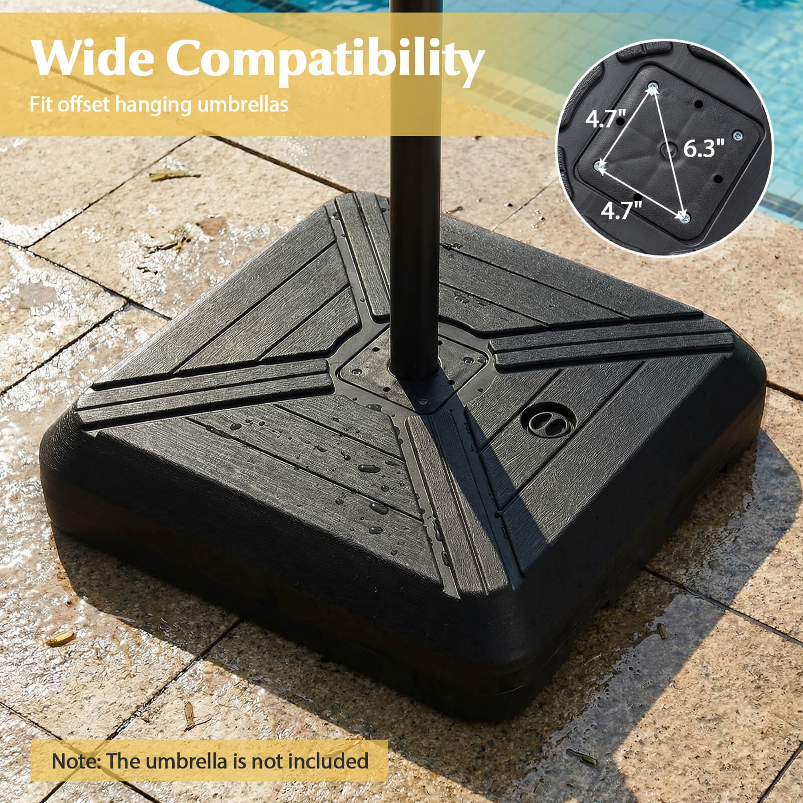 Cantilever Offset Umbrella Base w/Wheels, Metal Crossbar for Backyard & Poolside