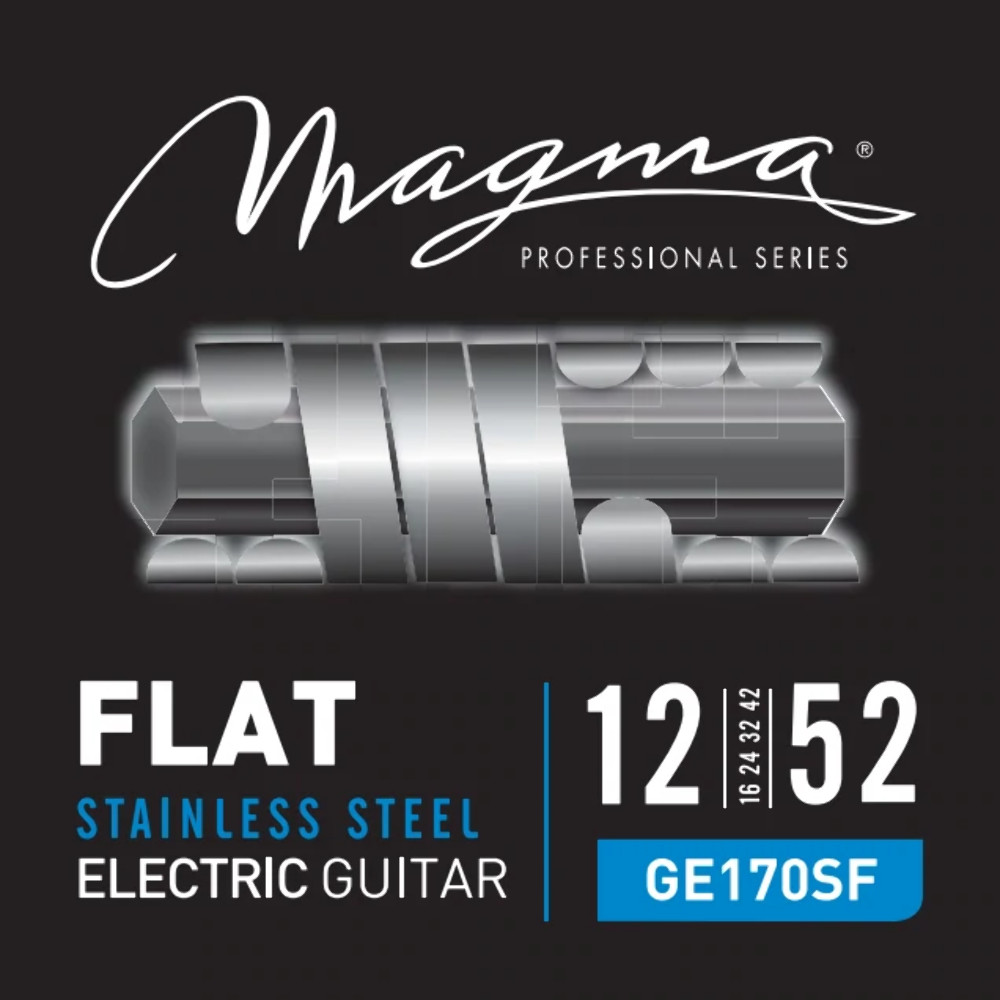 Magma Electric Guitar Strings Light Gauge FLAT Stainless Steel Set, .012 - .052