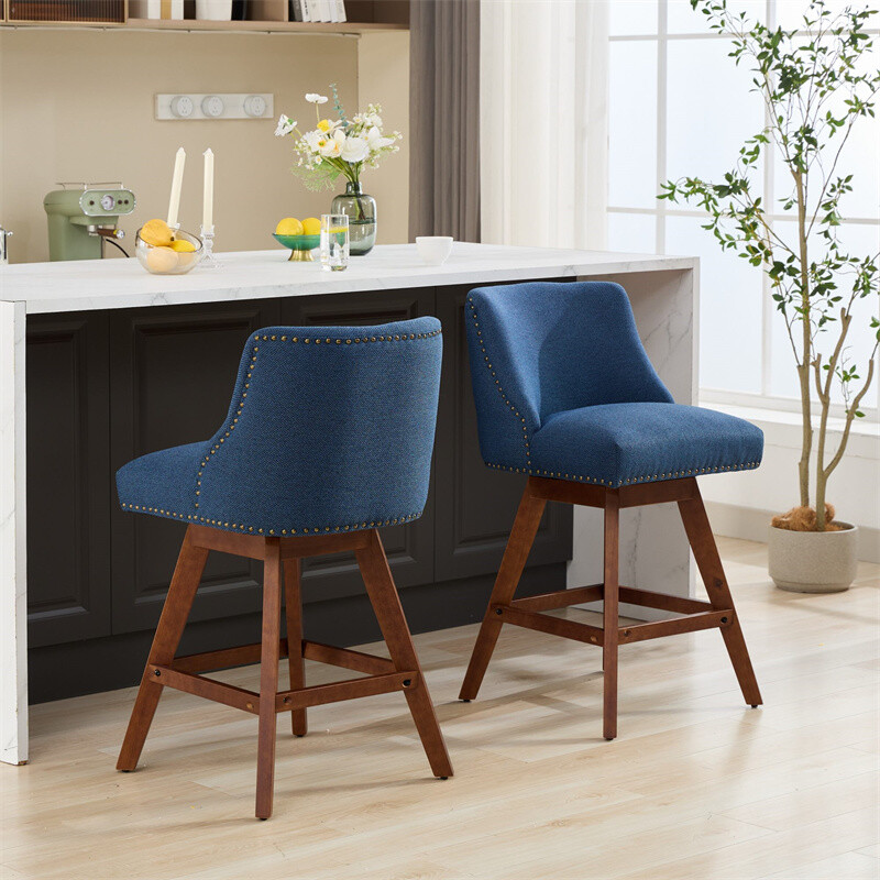 Set 2 Counter Height Swivel Barstools,26'' H Seat Height Upholstered Bar Stools