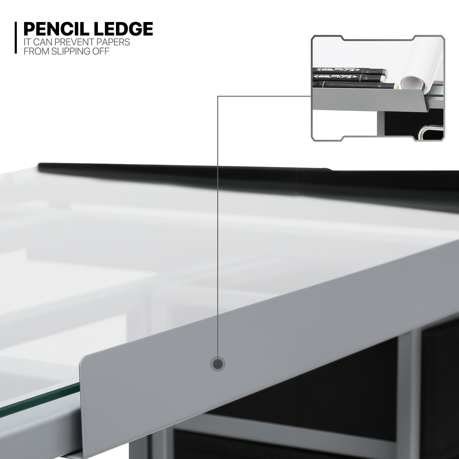 Adjustable Rolling Drafting Table Tempered Glass Tabletop Painting Work Station