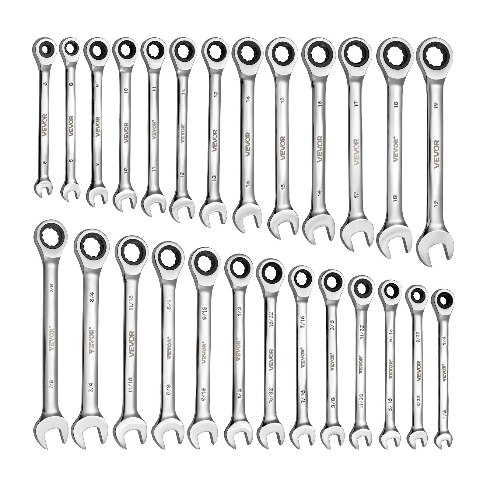 VEVOR Combination Wrench Set Ratcheting Wrench Set 26-Piece SAE Metric Repairs