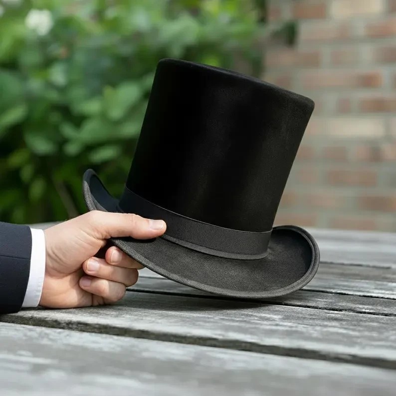Handmade 100% Silk Very Tall Top Hat – Classic Formal Vintage Style Hat Premium
