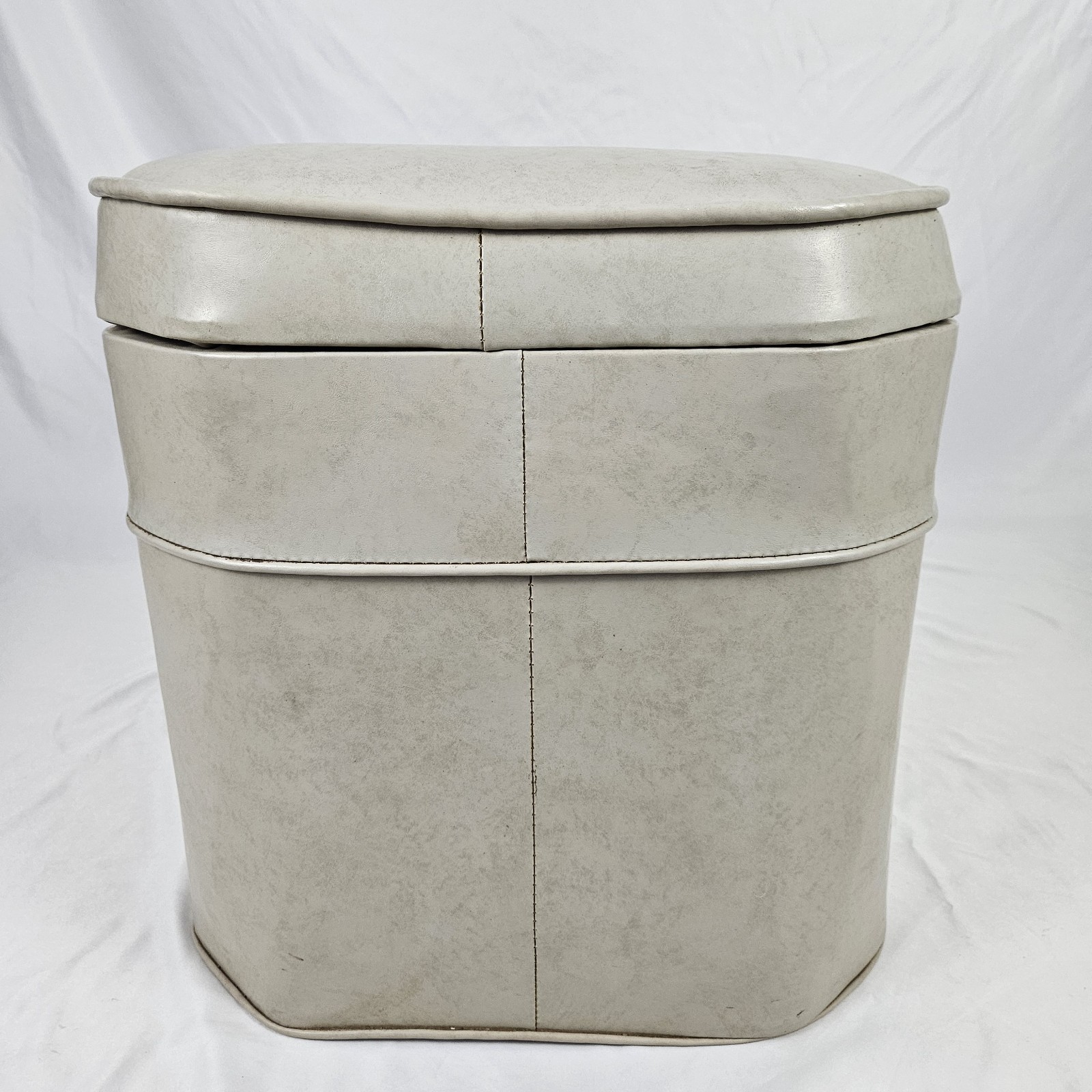 Vintage Storage Ottoman Footstool Bench Gray Naugahyde Boho Mid-Century