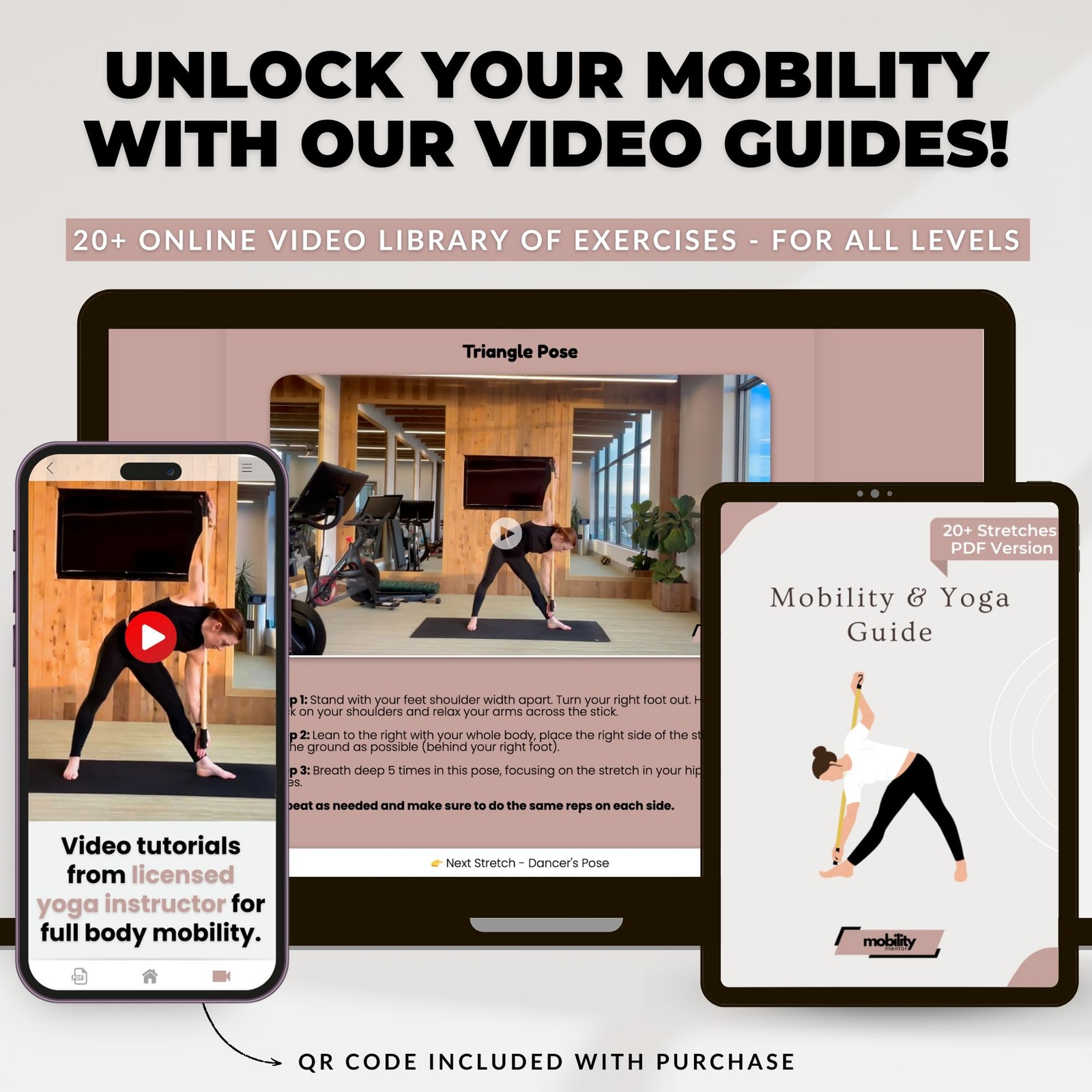 Mobility Mentor Yoga Stick - Mobility Stick - Large Bamboo Exercise Stick for...