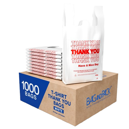 Thank You Plastic T-Shirt Bags 11.5x6.5x21 for Grocery Retail Shopping Carry Out