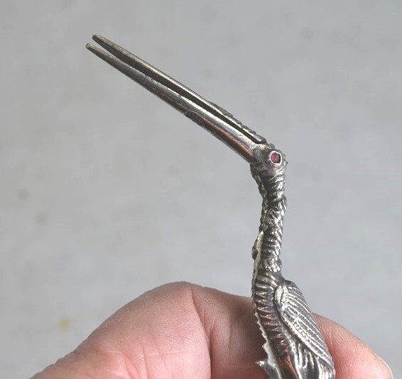 early period midwife stork umbilical clamp babies 19th c silver original antique