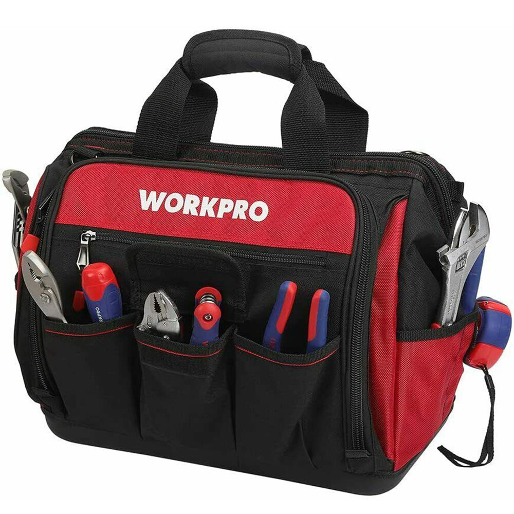 WORKPRO 16" Wide Mouth Heavy Duty Tool Bag Tool Tote Storage 40Pocket Zipper Bag