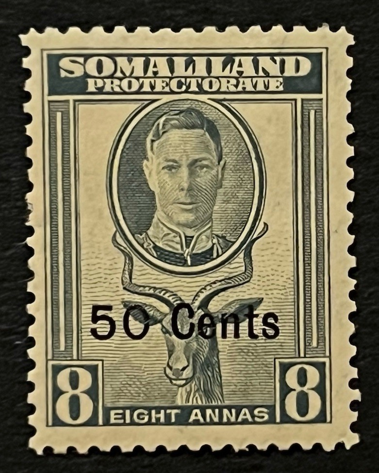 Travelstamps: 1942 Somaliland Stamps Sc #121 Sg 110 - 50c on 8 Annas KGVI MOGH