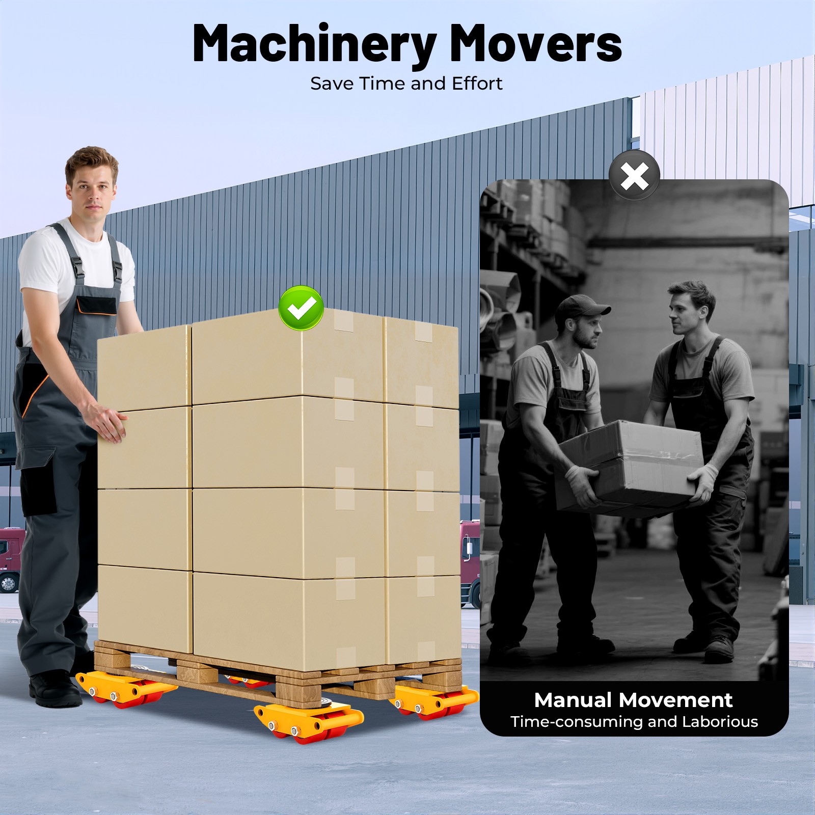 4X 6T Machinery Skate Dolly Heavy Duty Industrial Moving Equipment Mover Rollers