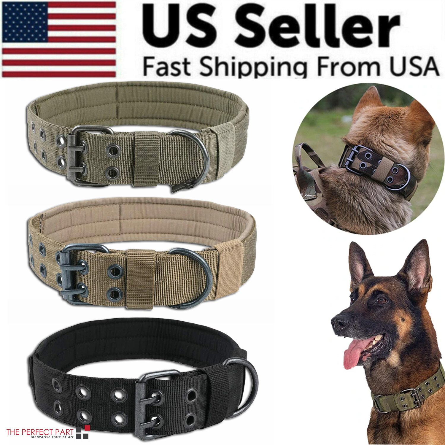 2''Wide Tactical Heavy Duty Nylon Large Dog Collar K9 Military With Metal Buckle