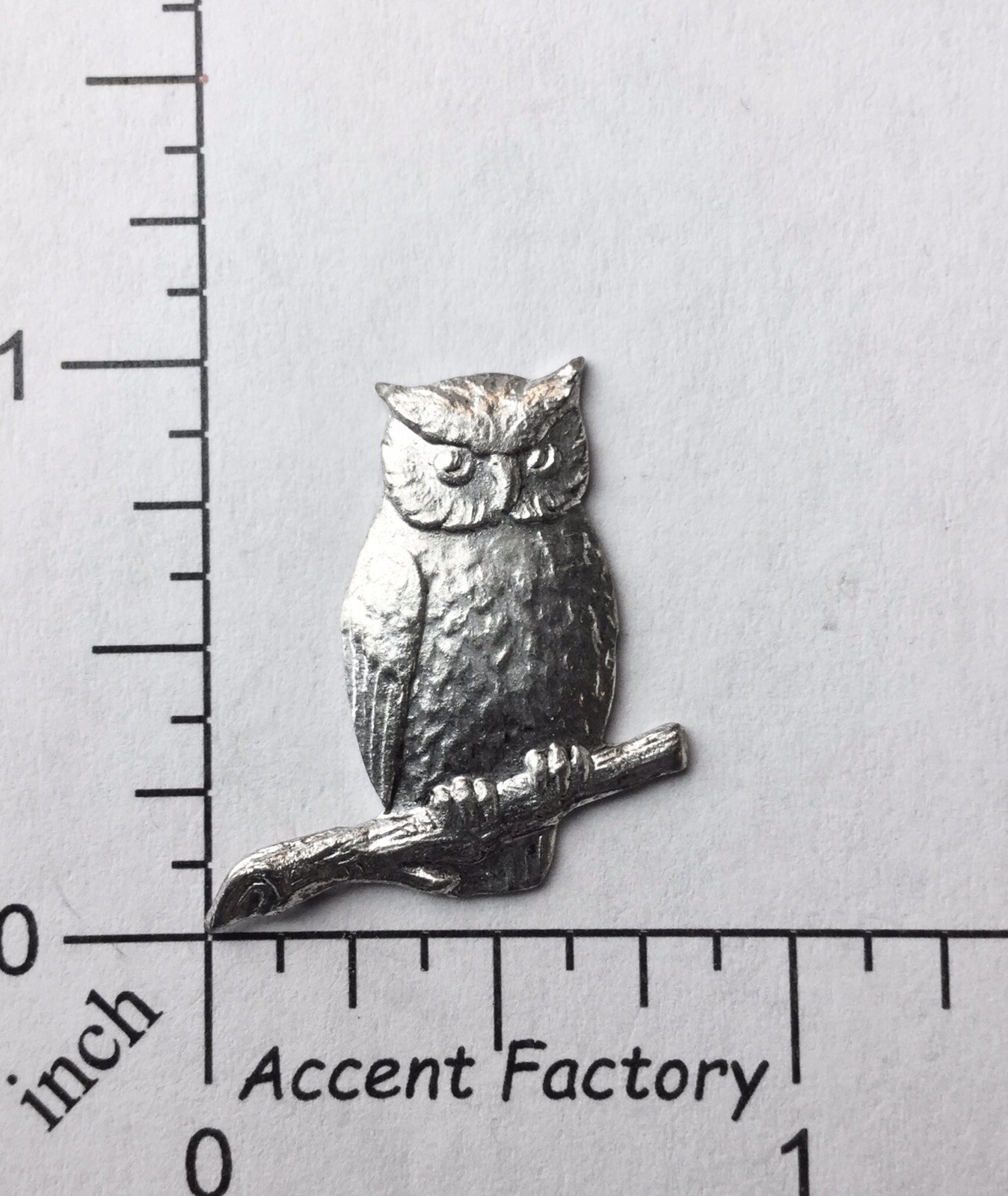 36384           Matte Silver Oxidized Small Owl on Branch Jewelry Finding