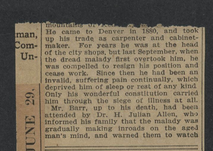 0227----1906 Robert G. Barr - Civil War Vet 21st Kentucky Inf suicide in Denver
