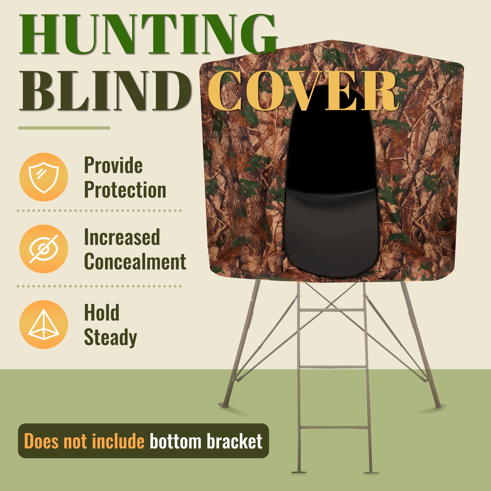 24LBS Steel+Cloth 7' Tall Quad Pod Hunting Blind Cover 2 Person Camouflage Black