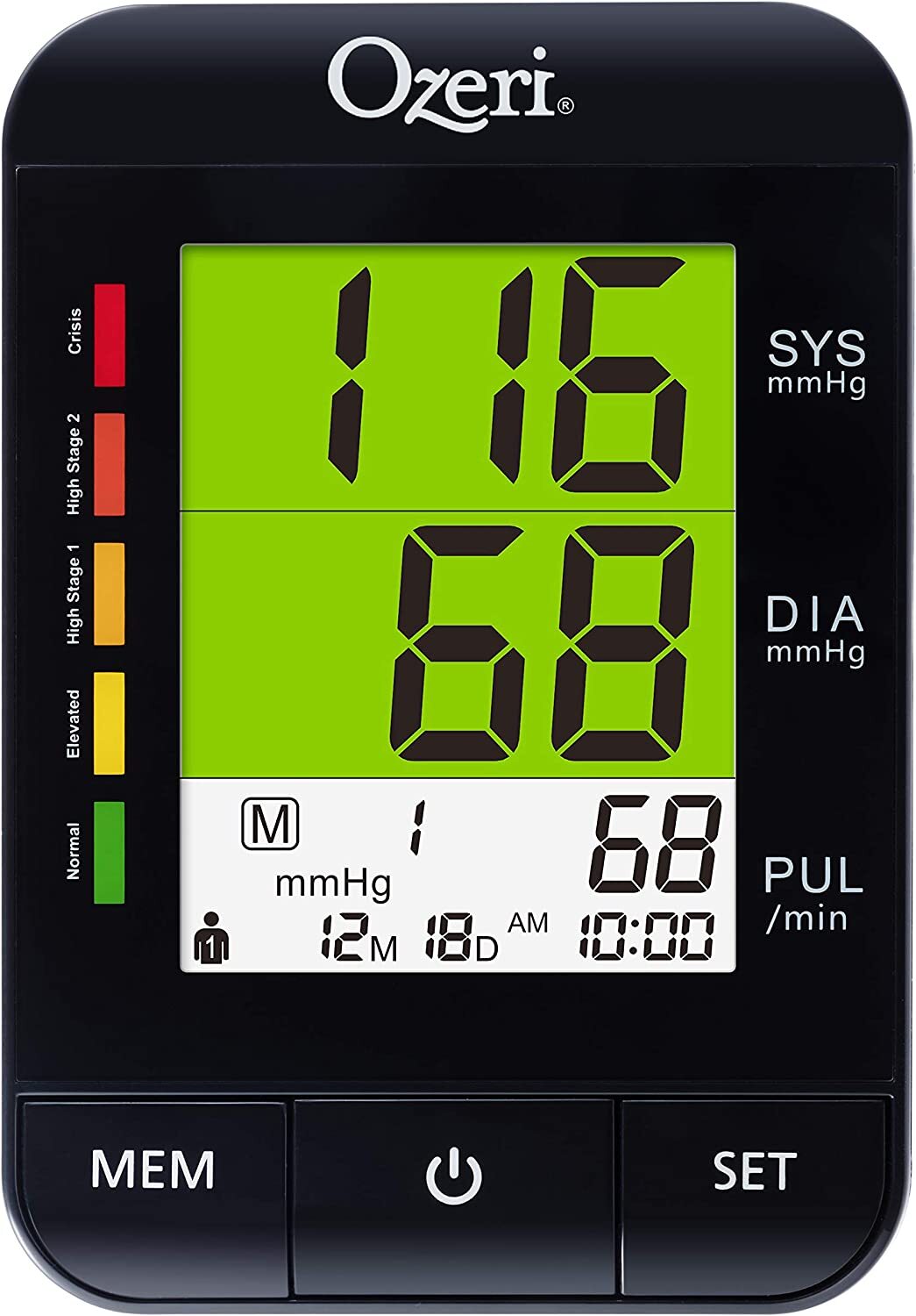Ozeri CardioTech BP9W Arm Blood Pressure Monitor with Hypertension Color Alert