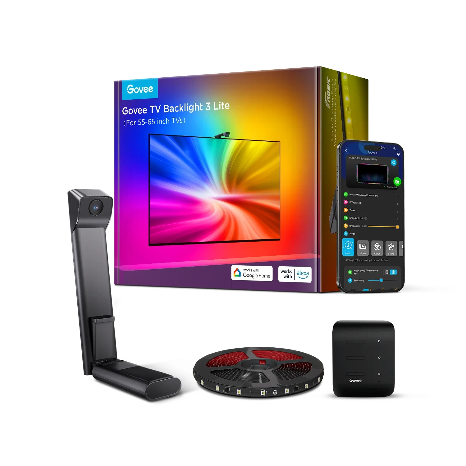 USED Govee TV Backlight 3 Lite 55-65" RGBICW WiFi LED Strip Light H6099 AD1