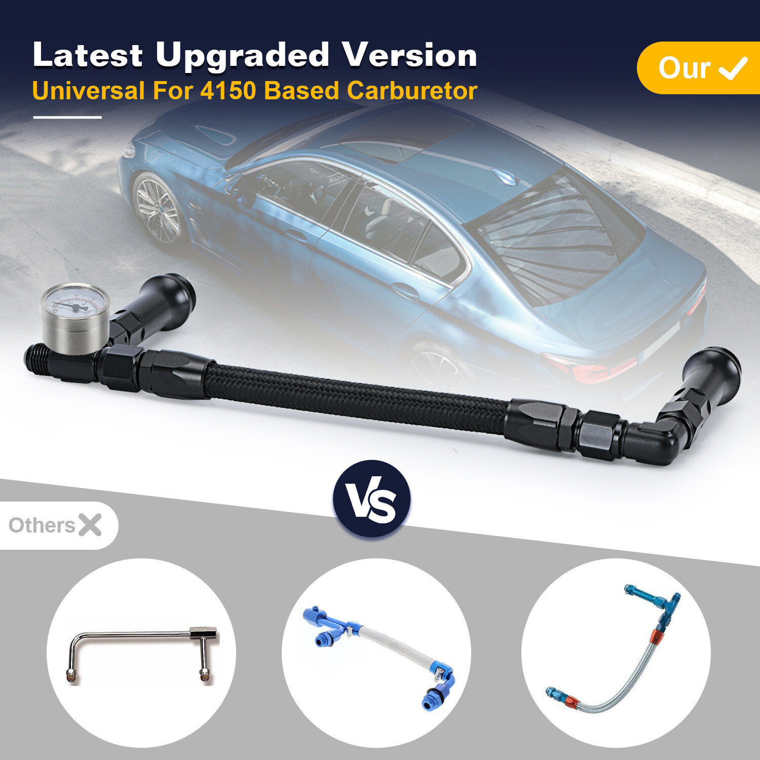 AN6 Braided Dual Feed Carb Fuel Line Double Pump for 4150 Holley Carburetor