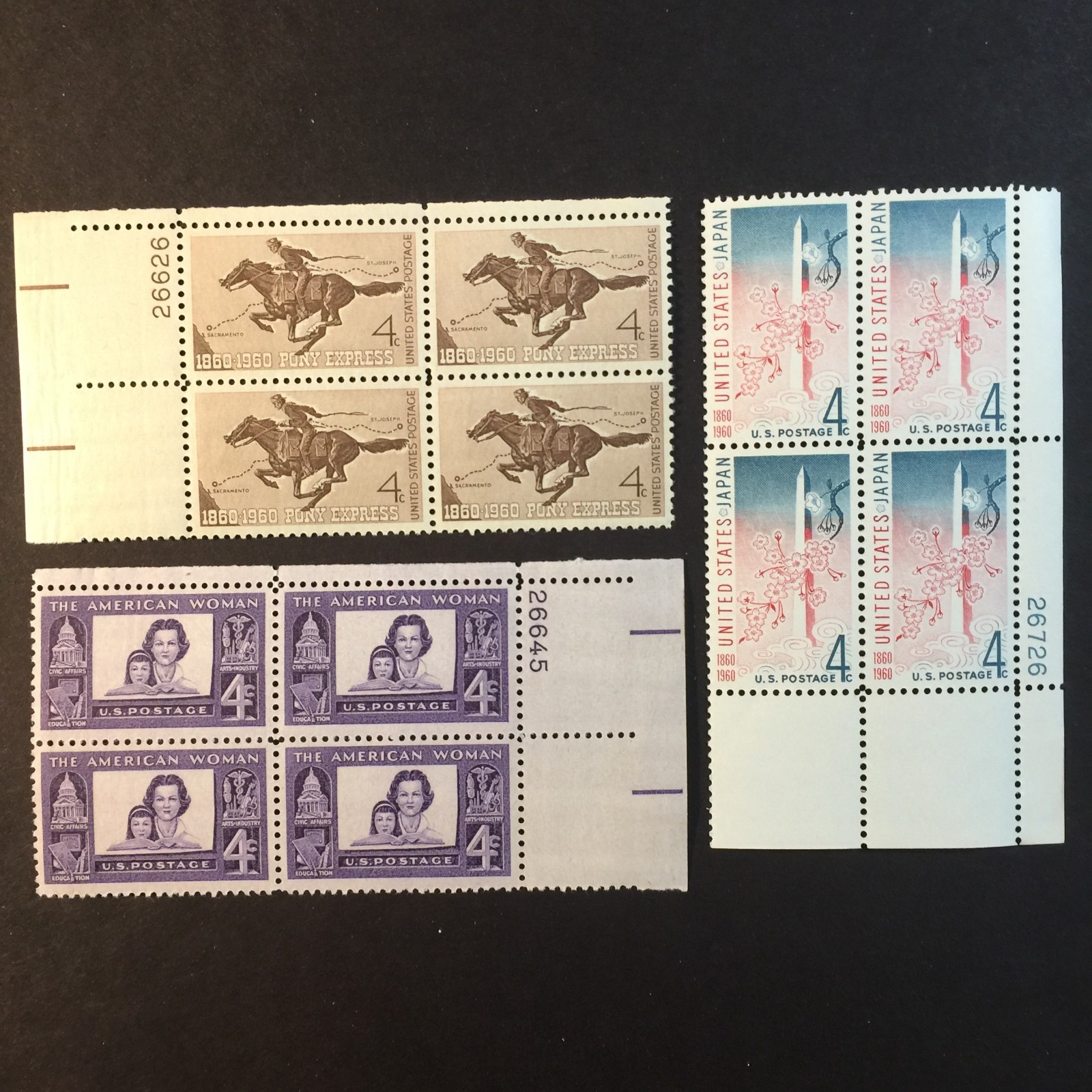 USA, 1152, 1154, 1158, PLATE BLOCKS, MINT, NH, VINTAGE COLLECTION