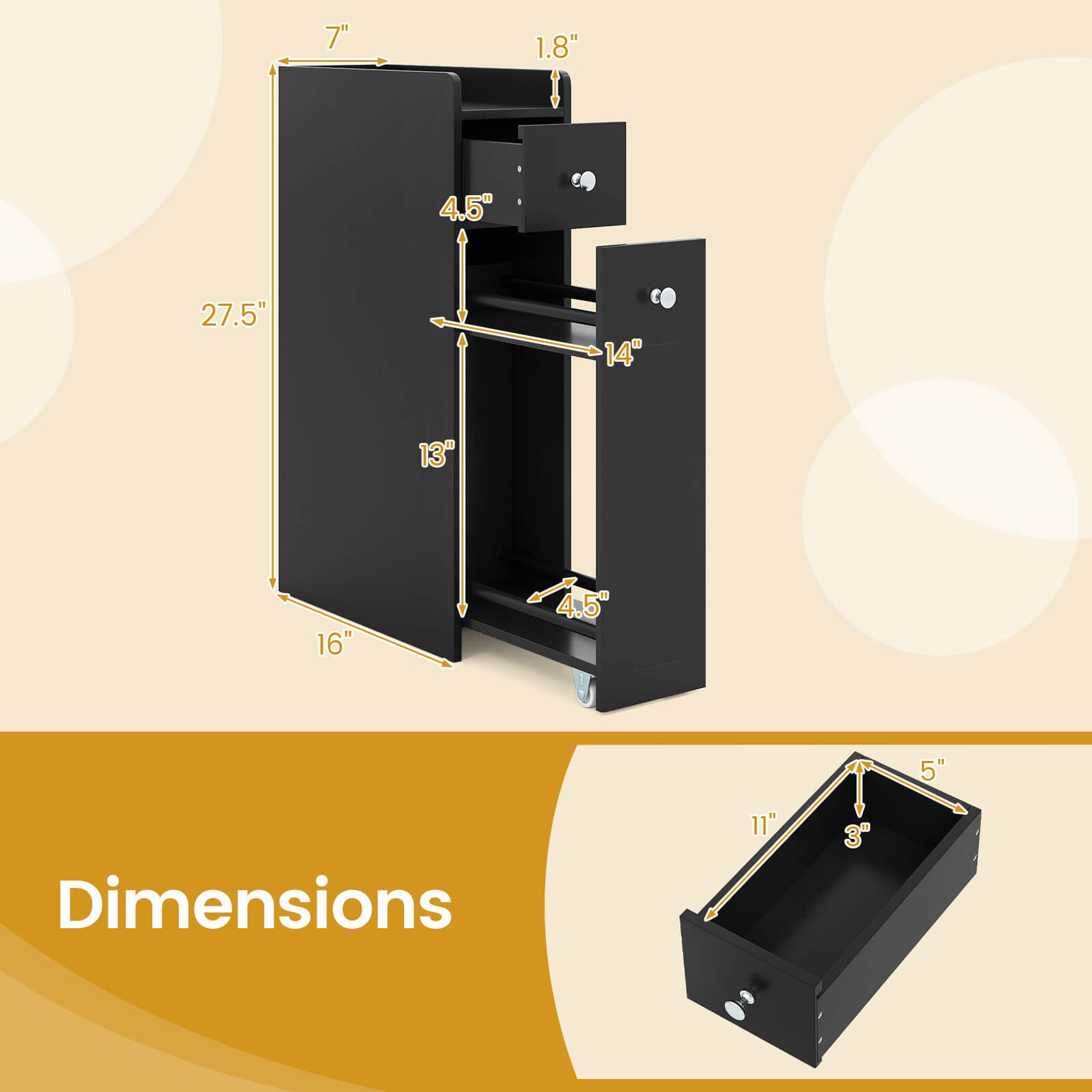 Small Bathroom Storage Cabinet 4-Tier Narrow Toilet Side Storage Cabinet