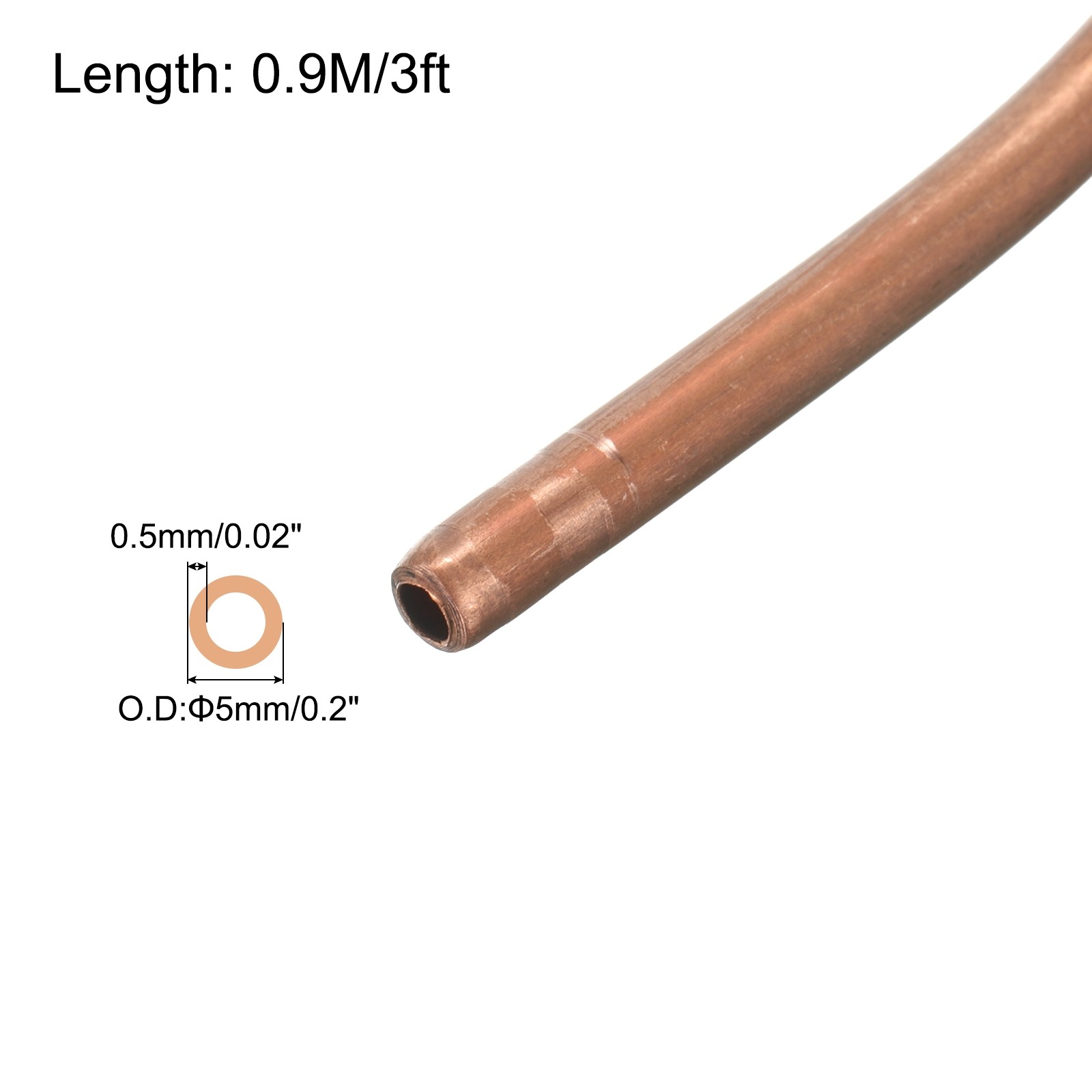 Copper Tube 3/16" OD x 3Ft 1/64" T Refrigeration Flexible Pipe Seamless Hollow