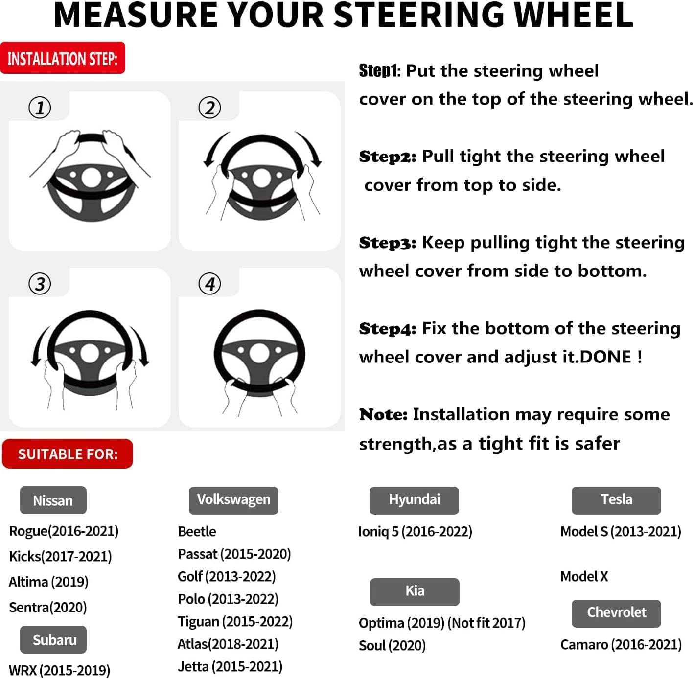 D Shape Steering Wheel Cover,Universal 14.5-15 Inch Car Black Leather Steering W