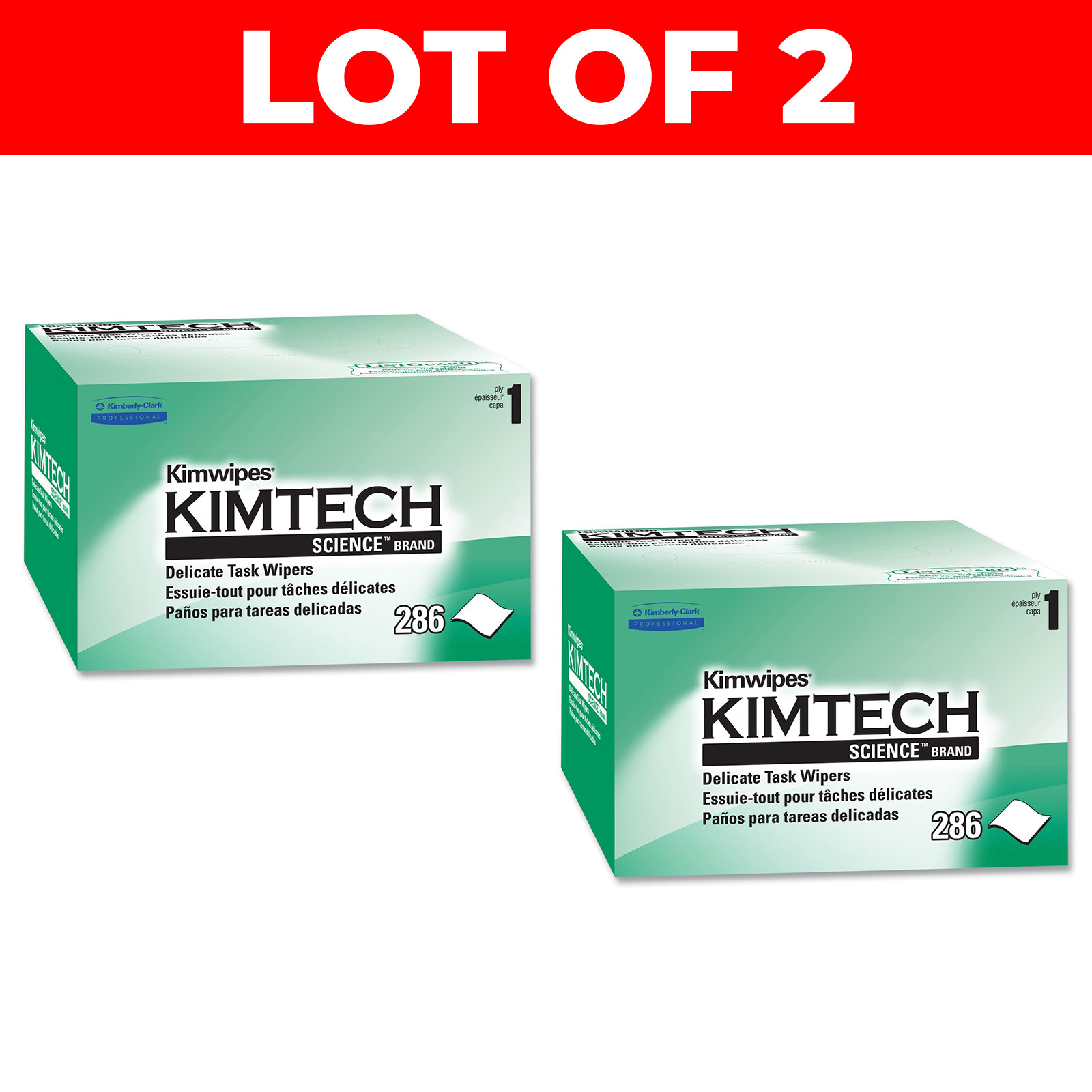 Lot of 2 KimTech 34155 1-Ply Kimwipes Delicate Task Science Wipers 286/box - NEW